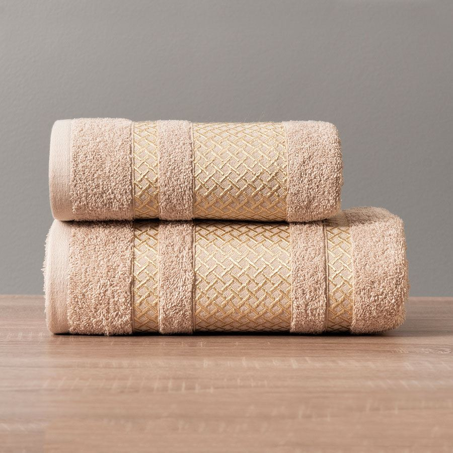 LIONEL Ręcznik, 50x90cm, kolor 790 beżowy ze złotą bordiurą LIONEL