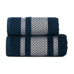 LIONEL · Ręcznik frotte · 70x140 cm · kolor granatowy ze srebrnym