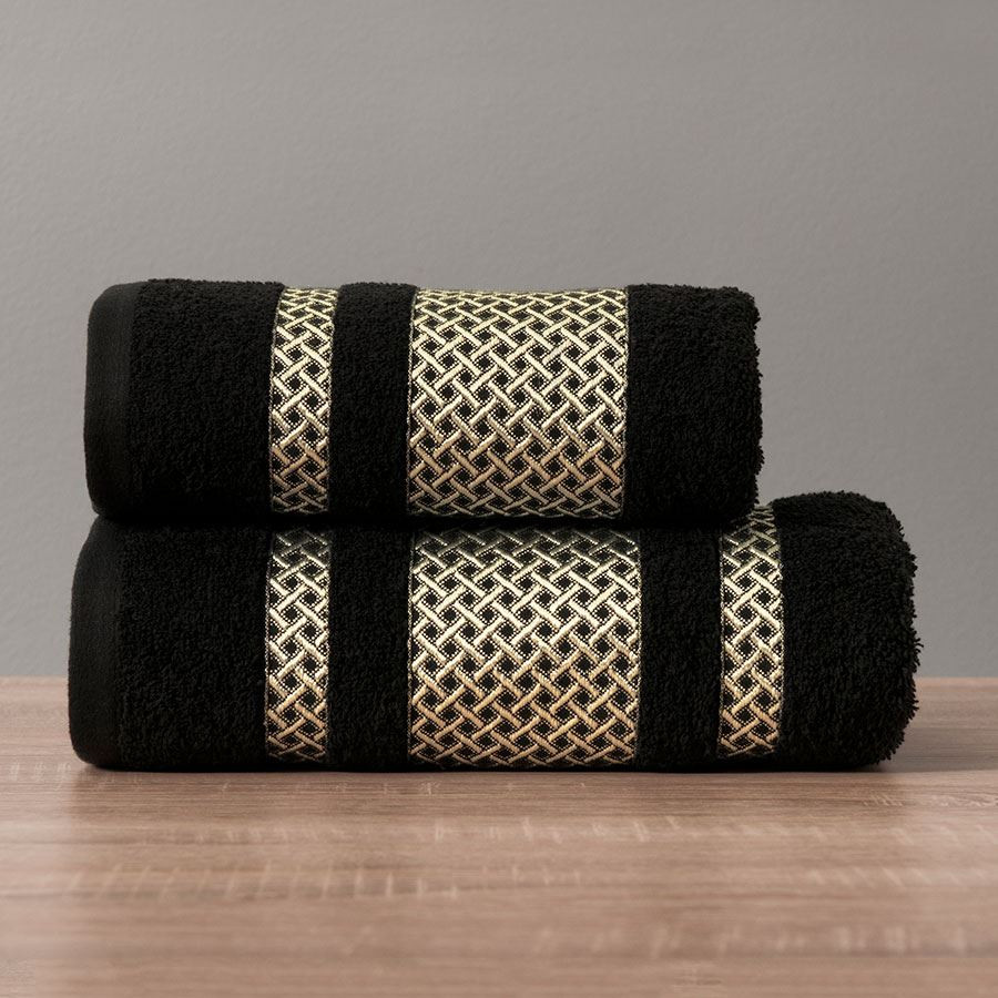 LIONEL Ręcznik, 50x90cm, kolor 256 czarny ze złotą bordiurą LIONEL