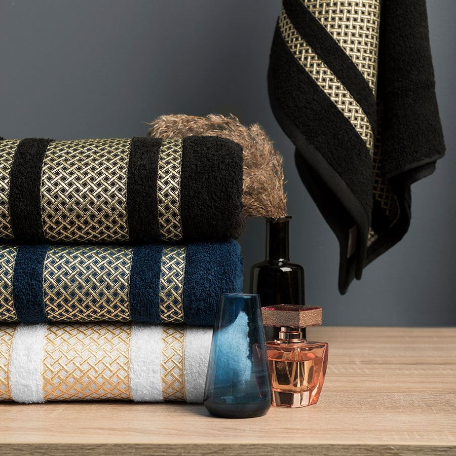 LIONEL Ręcznik, 50x90cm, kolor 256 czarny ze złotą bordiurą LIONEL