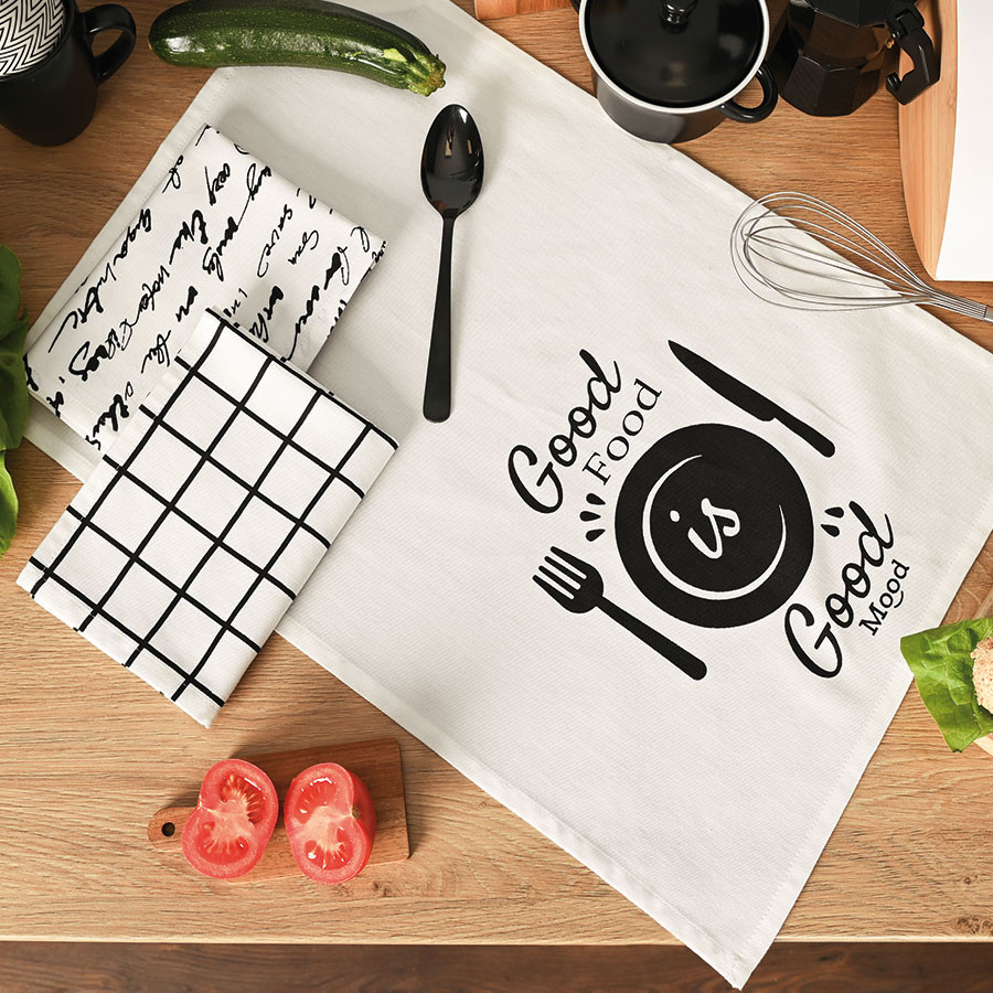 GOOD FOOD GOOD MOOD Komplet 3 ścierek kuchennych, rozmiar 40x60cm S00014