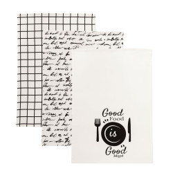 GOOD FOOD GOOD MOOD Komplet 3 ścierek kuchennych, rozmiar 40x60cm S00014 GOOD FOOD GOOD MOOD Komplet 3 ścierek kuchennych, rozmiar 40x60cm S00014