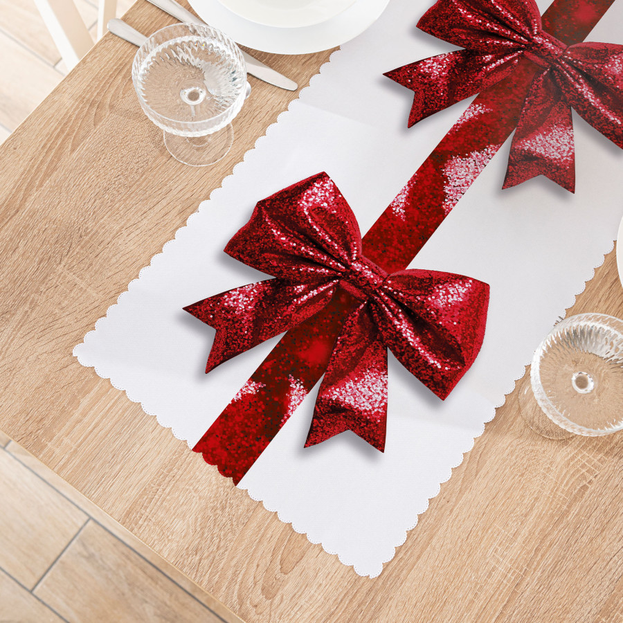 BROKATOWA KOKARDA Bieżnik NINA WODOODPORNA, 38x160cm, kolor 001 biały PBN333