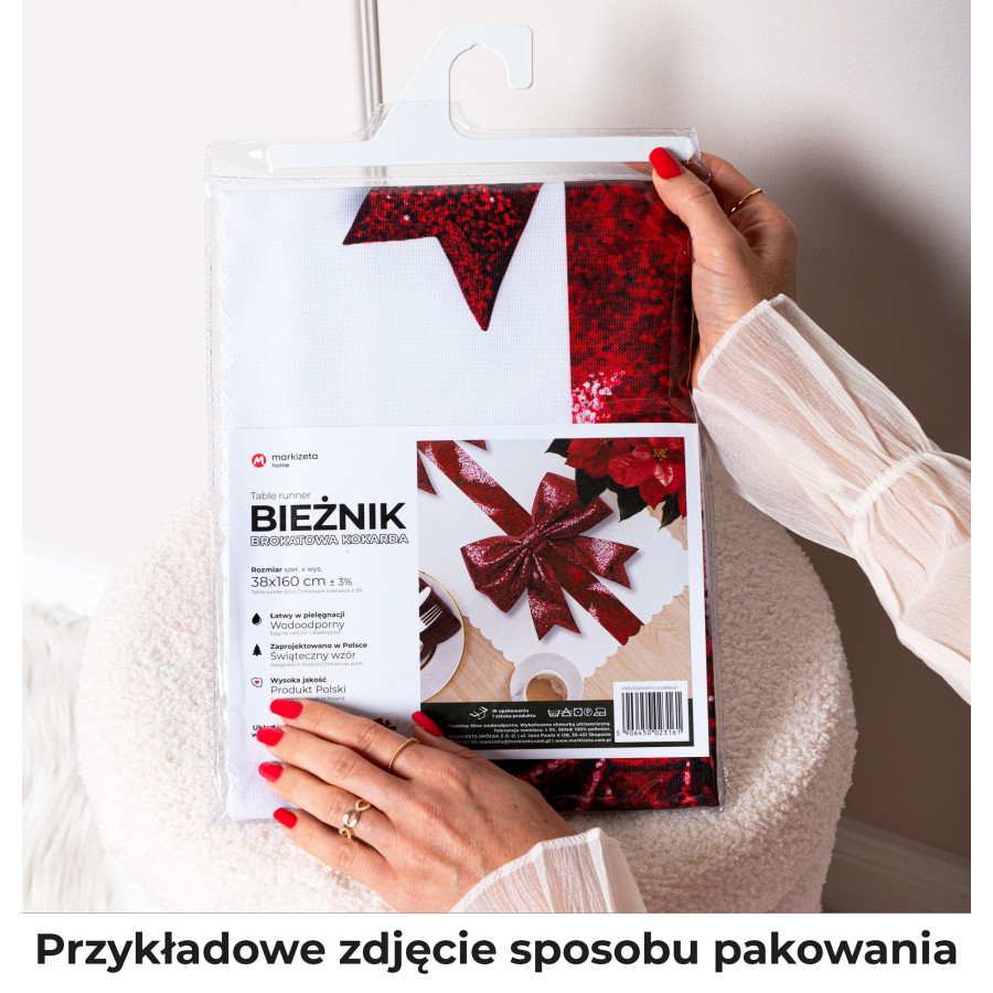 BROKATOWA KOKARDA Bieżnik NINA WODOODPORNA, 38x160cm, kolor 001 biały PBN333