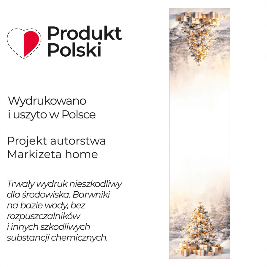 ZŁOTA CHOINKA Bieżnik NINA WODOODPORNA, 38x160cm, kolor 001 biało-złoty PBN368