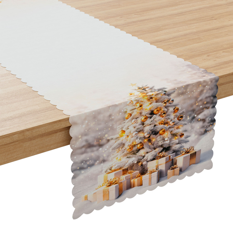 ZŁOTA CHOINKA Bieżnik NINA WODOODPORNA, 38x160cm, kolor 001 biało-złoty PBN368