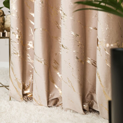 MARMA Zasłona gotowa na przelotkach, szerokość 140cm x wysokość 250cm, kolor 003 jasny beżowy ze złotym nadrukiem na VELV