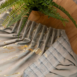 MARMA Zasłona gotowa na taśmie, szerokość 140cm x wysokość 250cm, kolor 017 szarobeżowy ze złotym nadrukiem na VELVI TD0