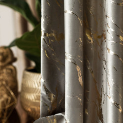 MARMA Zasłona gotowa na taśmie, szerokość 140cm x wysokość 250cm, kolor 017 szarobeżowy ze złotym nadrukiem na VELVI TD0