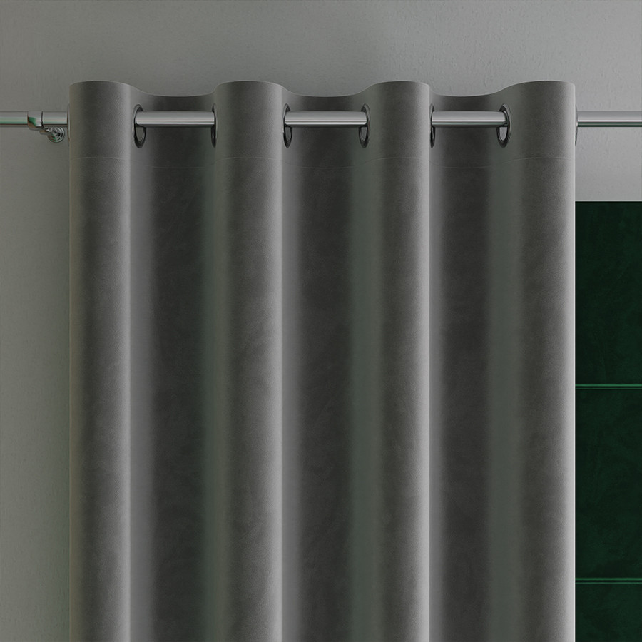 VELVI Zasłona gotowa na przelotkach, szerokość 140 x wysokość 230cm, kolor 006 ciemny szary antracytowy VELVI0