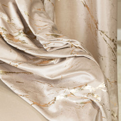 MARMA Zasłona gotowa na taśmie, szerokość 140cm x wysokość 250cm, kolor 015 ciemny kremowy ze złotym nadrukiem na VELVI T