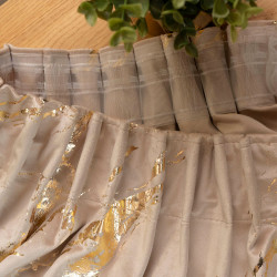 MARMA Zasłona gotowa na taśmie, szerokość 140cm x wysokość 250cm, kolor 001 ciemny beżowy ze złotym nadrukiem na VELVI T