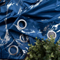 MARMA Zasłona gotowa na przelotkach, szerokość 140cm x wysokość 250cm, kolor 011 granatowy ze srebrnym nadrukiem na VELVI T