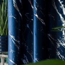 MARMA Zasłona gotowa na przelotkach, szerokość 140cm x wysokość 250cm, kolor 011 granatowy ze srebrnym nadrukiem na VELVI T