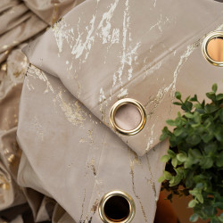 MARMA Zasłona gotowa na przelotkach, szerokość 140cm x wysokość 250cm, kolor 001 ciemny beżowy ze złotym nadrukiem na VEL