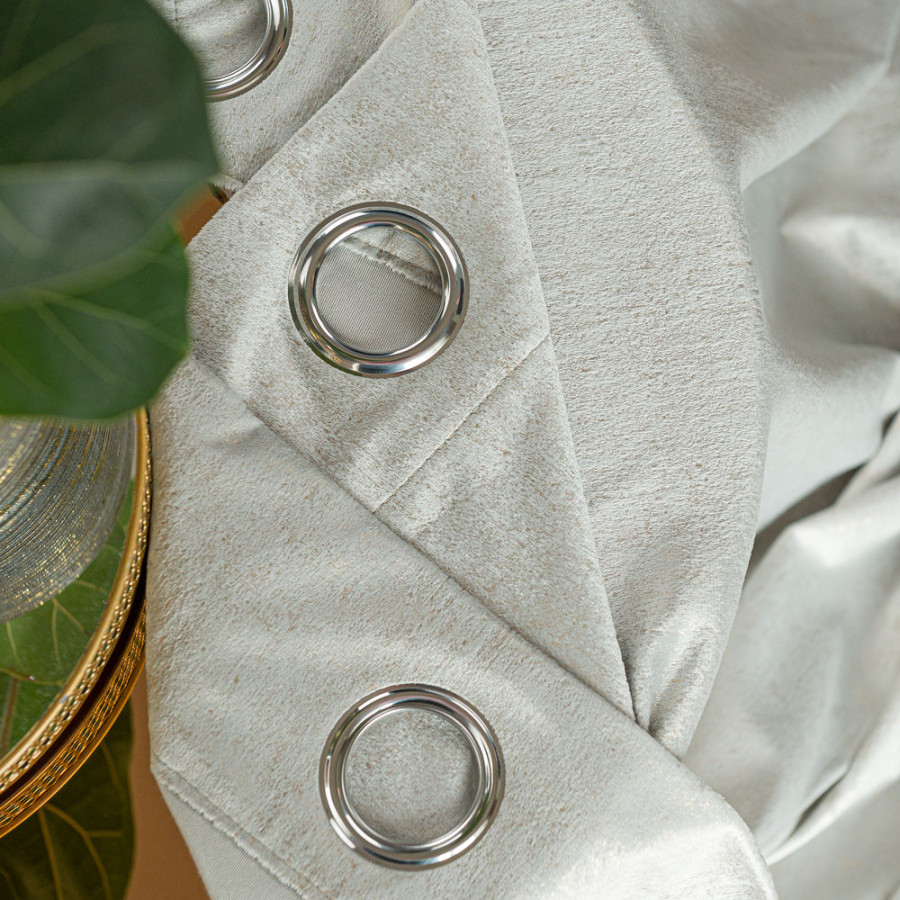 ELEONORA Zasłona gotowa na przelotkach, szerokość 140cm x wysokość 250cm, kolor 021 pastelowy szary ze złotym nadrukiem na