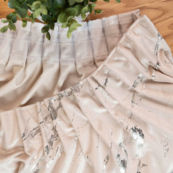 MARMA Zasłona gotowa na taśmie, szerokość 140cm x wysokość 250cm, kolor 016 kremowy ze srebrnym nadrukiem na VELVI TD0037