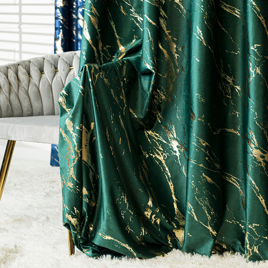 MARMA Zasłona gotowa na taśmie, szerokość 140cm x wysokość 250cm, kolor 010 ciemny zielony butelkowy ze złotym nadrukiem
