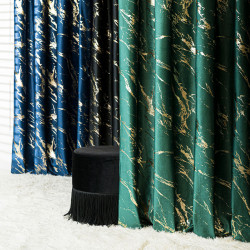 MARMA Zasłona gotowa na taśmie, szerokość 140cm x wysokość 250cm, kolor 010 ciemny zielony butelkowy ze złotym nadrukiem