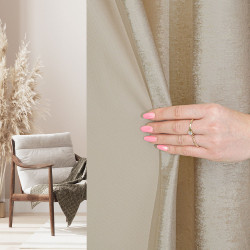 ELEONORA Zasłona gotowa na przelotkach, szerokość 140cm x wysokość 250cm, kolor 226 kremowy ze złotym nadrukiem na VELVI T