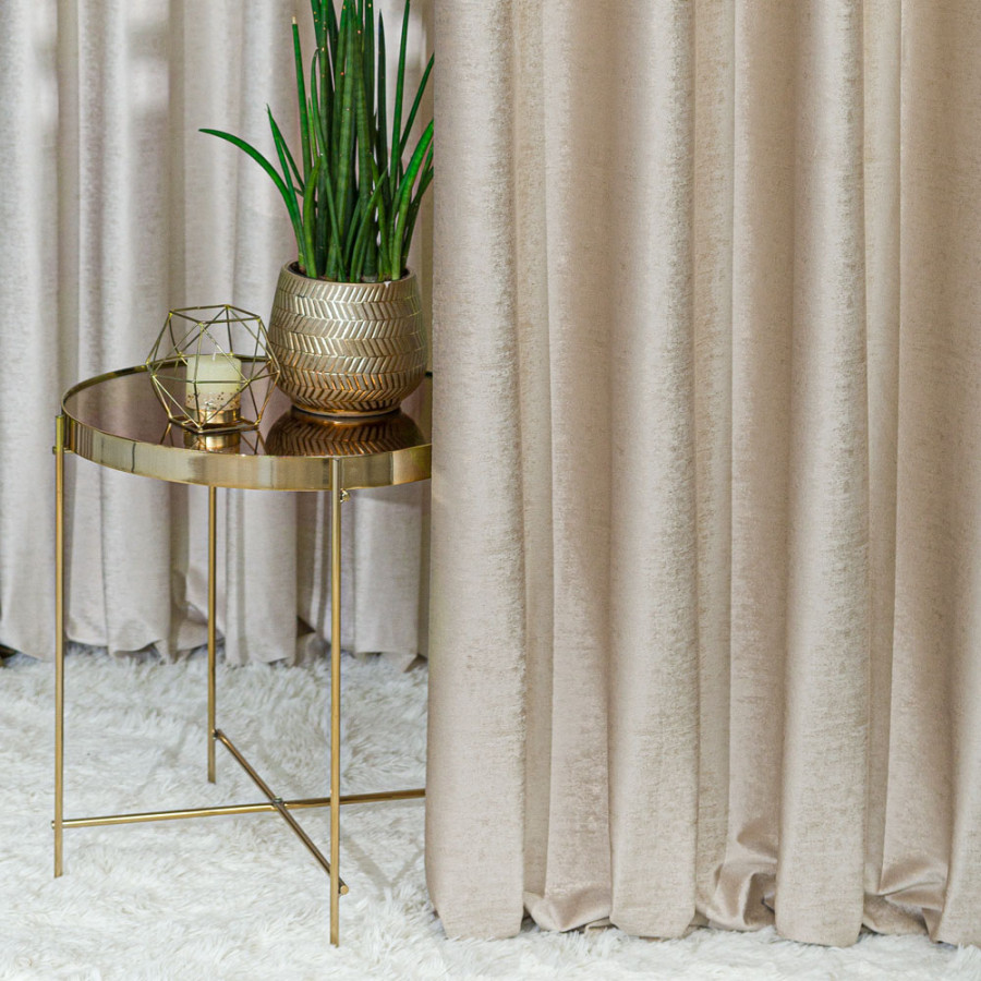 ELEONORA Zasłona gotowa na przelotkach, szerokość 140cm x wysokość 250cm, kolor 226 kremowy ze złotym nadrukiem na VELVI T