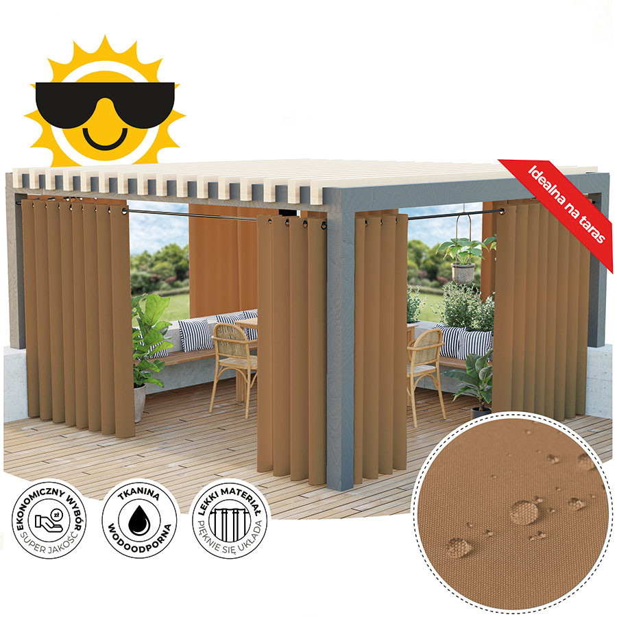 GARDENIA Zasłona gotowa na przelotkach, szerokość 140cm x wysokość 220cm, kolor 008 ciepły brązowy TD0025