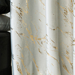 MARMA Zasłona gotowa na taśmie, szerokość 140cm x wysokość 250cm, kolor 021 pastelowy szary ze złotym nadrukiem na VELVI