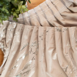 MARMA Zasłona gotowa na taśmie, szerokość 140cm x wysokość 250cm, kolor 015 ciemny kremowy ze srebrnym nadrukiem na VELVI