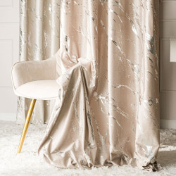 MARMA Zasłona gotowa na taśmie, szerokość 140cm x wysokość 250cm, kolor 015 ciemny kremowy ze srebrnym nadrukiem na VELVI