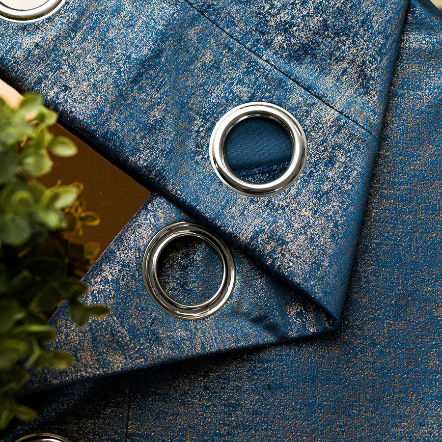 ELEONORA Zasłona gotowa na przelotkach, szerokość 140cm x wysokość 250cm, kolor 011 granatowy ze złotym nadrukiem na VELVI