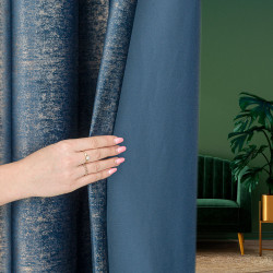 ELEONORA Zasłona gotowa na przelotkach, szerokość 140cm x wysokość 250cm, kolor 011 granatowy ze złotym nadrukiem na VELVI