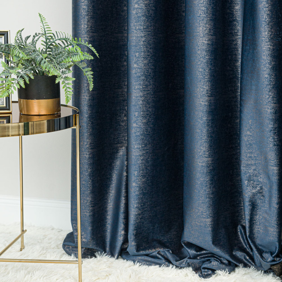 ELEONORA Zasłona gotowa na przelotkach, szerokość 140cm x wysokość 250cm, kolor 011 granatowy ze złotym nadrukiem na VELVI