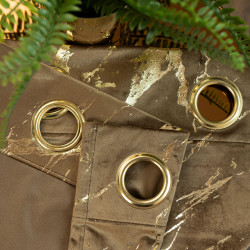 MARMA Zasłona gotowa na przelotkach, szerokość 140cm x wysokość 250cm, kolor 002 brązowy ze złotym nadrukiem na VELVI TD0