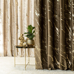 MARMA Zasłona gotowa na przelotkach, szerokość 140cm x wysokość 250cm, kolor 002 brązowy ze złotym nadrukiem na VELVI TD0