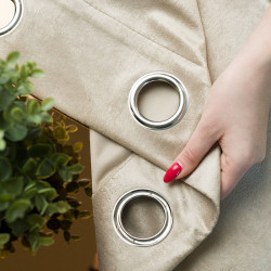 ELEONORA Zasłona gotowa na przelotkach, szerokość 140cm x wysokość 250cm, kolor 001 ciemny beżowy ze złotym nadrukiem na