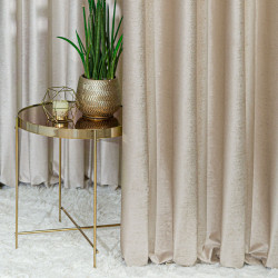 ELEONORA Zasłona gotowa na przelotkach, szerokość 140cm x wysokość 250cm, kolor 001 ciemny beżowy ze złotym nadrukiem na