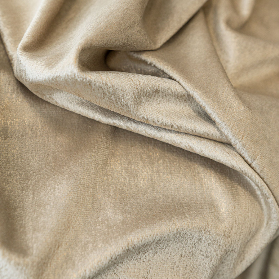 ELEONORA Zasłona gotowa na przelotkach, szerokość 140cm x wysokość 250cm, kolor 001 ciemny beżowy ze złotym nadrukiem na