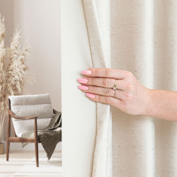 ELEONORA Zasłona gotowa na przelotkach, szerokość 140cm x wysokość 250cm, kolor 016 jasny kremowy ze złotym nadrukiem na V