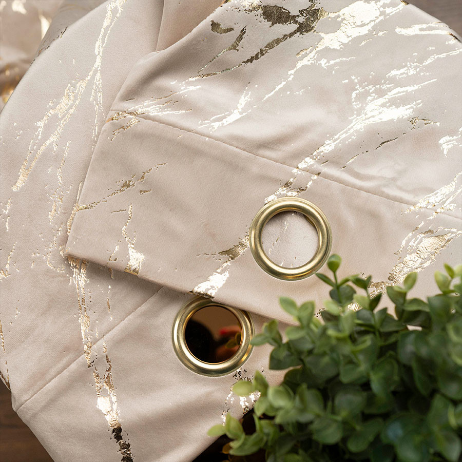 MARMA Zasłona gotowa na przelotkach, szerokość 140cm x wysokość 250cm, kolor 015 ciemny kremowy ze złotym nadrukiem na VEL