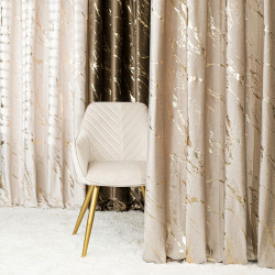 MARMA Zasłona gotowa na przelotkach, szerokość 140cm x wysokość 250cm, kolor 015 ciemny kremowy ze złotym nadrukiem na VEL