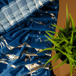 MARMA Zasłona gotowa na taśmie, szerokość 140cm x wysokość 250cm, kolor 011 granatowy ze złotym nadrukiem na VELVI TD0033