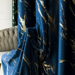 MARMA Zasłona gotowa na taśmie, szerokość 140cm x wysokość 250cm, kolor 011 granatowy ze złotym nadrukiem na VELVI TD0033