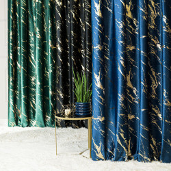 MARMA Zasłona gotowa na taśmie, szerokość 140cm x wysokość 250cm, kolor 011 granatowy ze złotym nadrukiem na VELVI TD0033