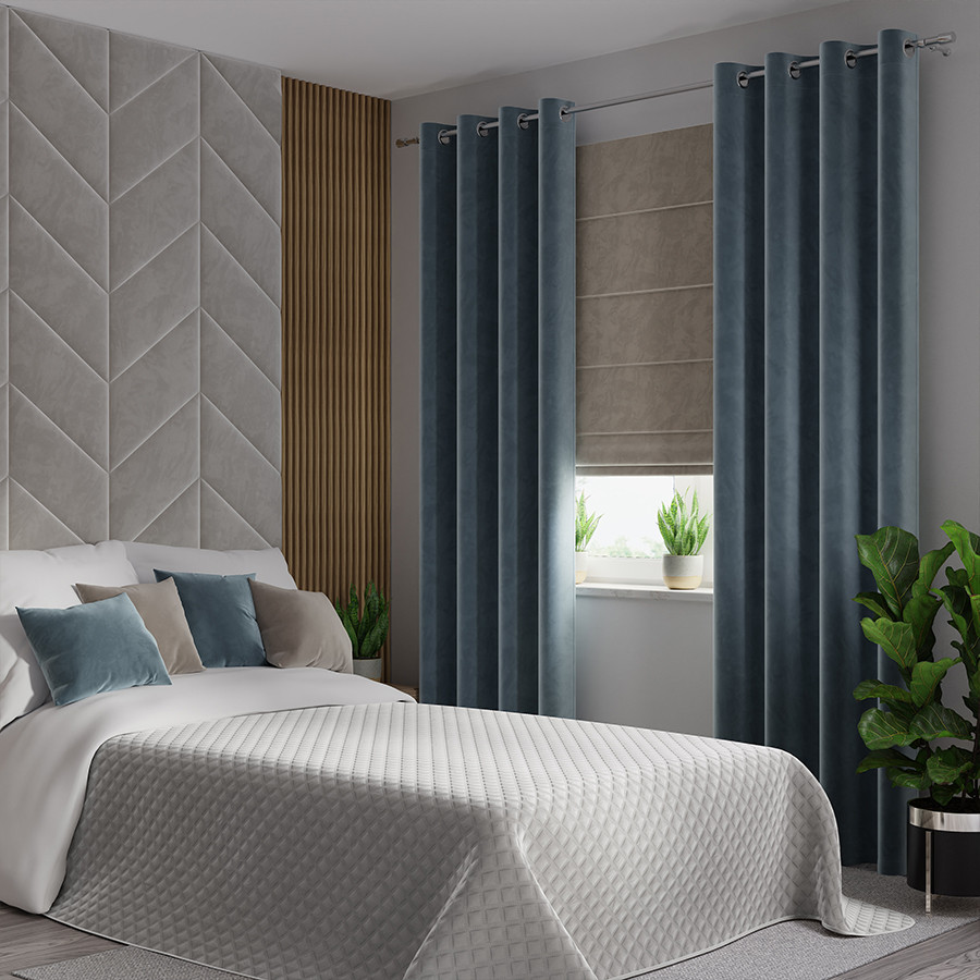 VELVI Zasłona gotowa na przelotkach, szerokość 140 x wysokość 250cm, kolor 063 niebieski VELVI0