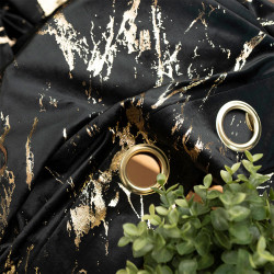 MARMA Zasłona gotowa na przelotkach, szerokość 140cm x wysokość 250cm, kolor 111 czarny ze złotym nadrukiem na VELVI TD003