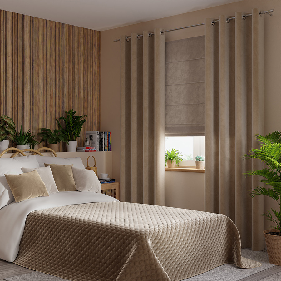 VELVI Zasłona gotowa na przelotkach, szerokość 140 x wysokość 260cm, kolor 001 ciemny beżowy VELVI0