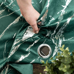 MARMA Zasłona gotowa na przelotkach, szerokość 140cm x wysokość 250cm, kolor 010 ciemny zielony butelkowy ze srebrnym nadru