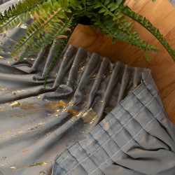 MARMA Zasłona gotowa na taśmie, szerokość 140cm x wysokość 250cm, kolor 005 jasny szary ze złotym nadrukiem na VELVI TD00