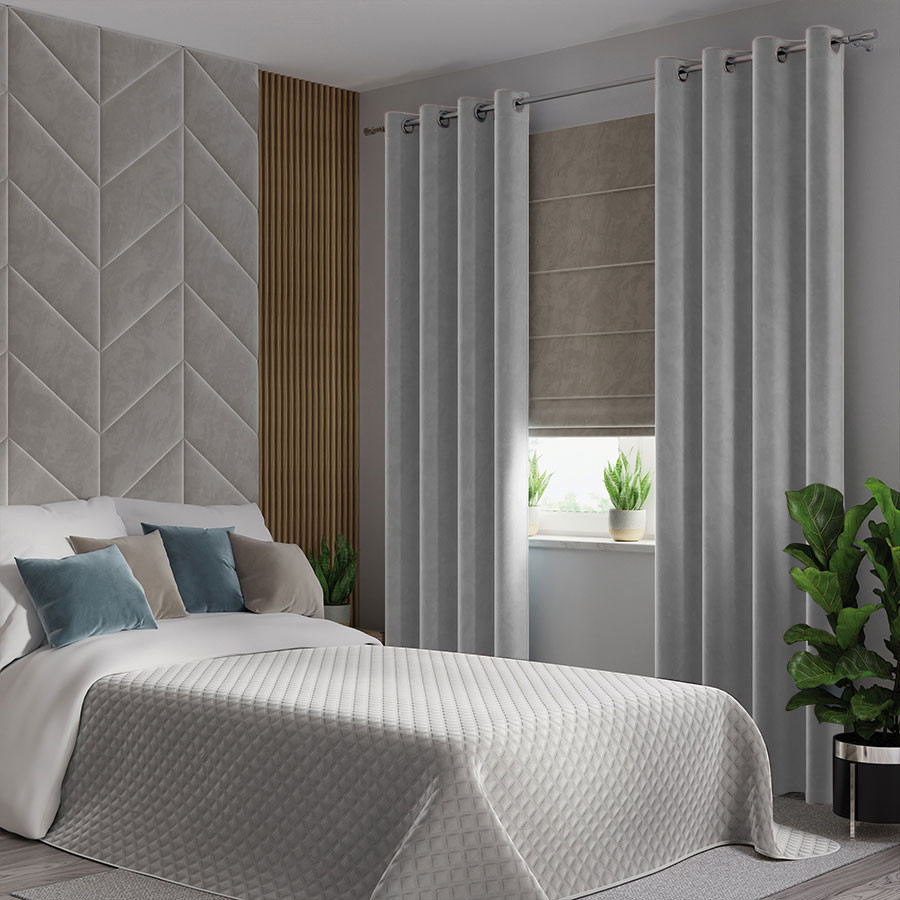 VELVI Zasłona gotowa na przelotkach, szerokość 140 x wysokość 260cm, kolor 022 chłodny szary VELVI0