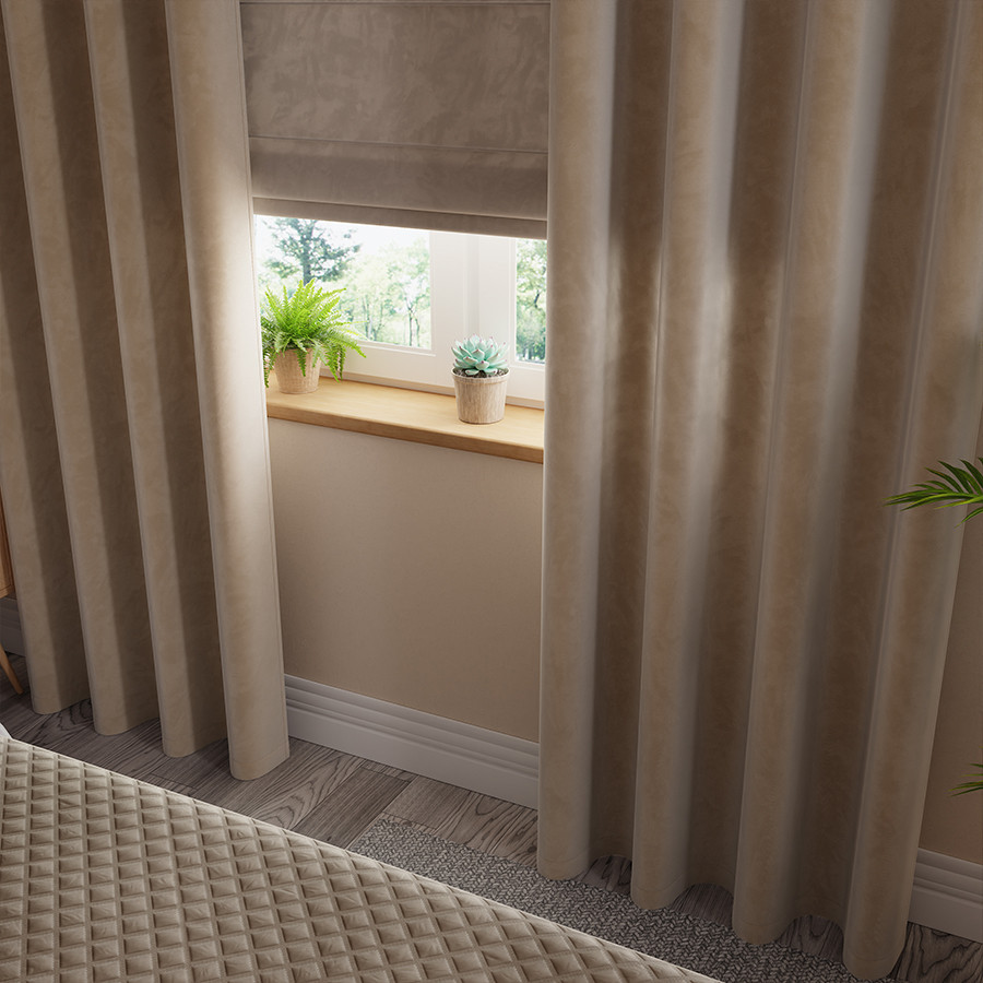 VELVI Zasłona gotowa na przelotkach, szerokość 140 x wysokość 230cm, kolor 001 ciemny beżowy VELVI0